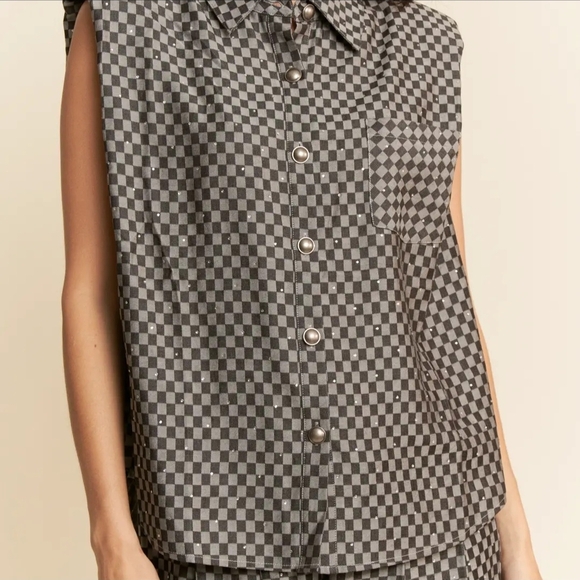 NWT DAVI & DANI Black And Grey Checkered Shirt And Pants Set Woman Size S, M, L - Picture 16 of 16
